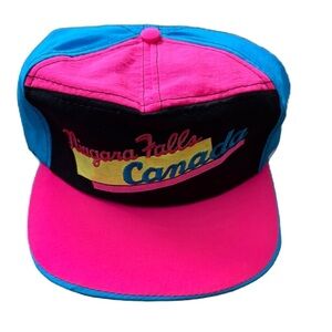 Vintage Niagara Falls Canada Hat SnapBack Bright Neon Pink 80s 90s Blue Pop